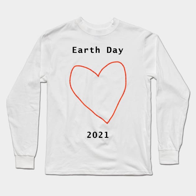 Red Heart Outline for Earth Day 2021 Long Sleeve T-Shirt by ellenhenryart